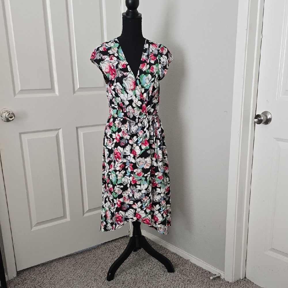 BCBG Black Floral Midi Dress